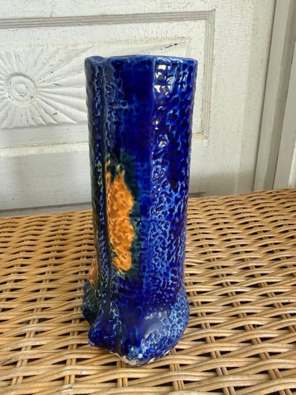 Vintage 50's Japan Blue Tree Stump Vase King Fisher Bird Vase Whimsical